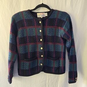 Tally-Ho‎ Vintage Pollak Imp Plaid Cardigan Button Up Pockets Women's P Or Small